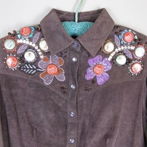 Double D Ranch Bottle Cap Suede Shirt, Sz S, M